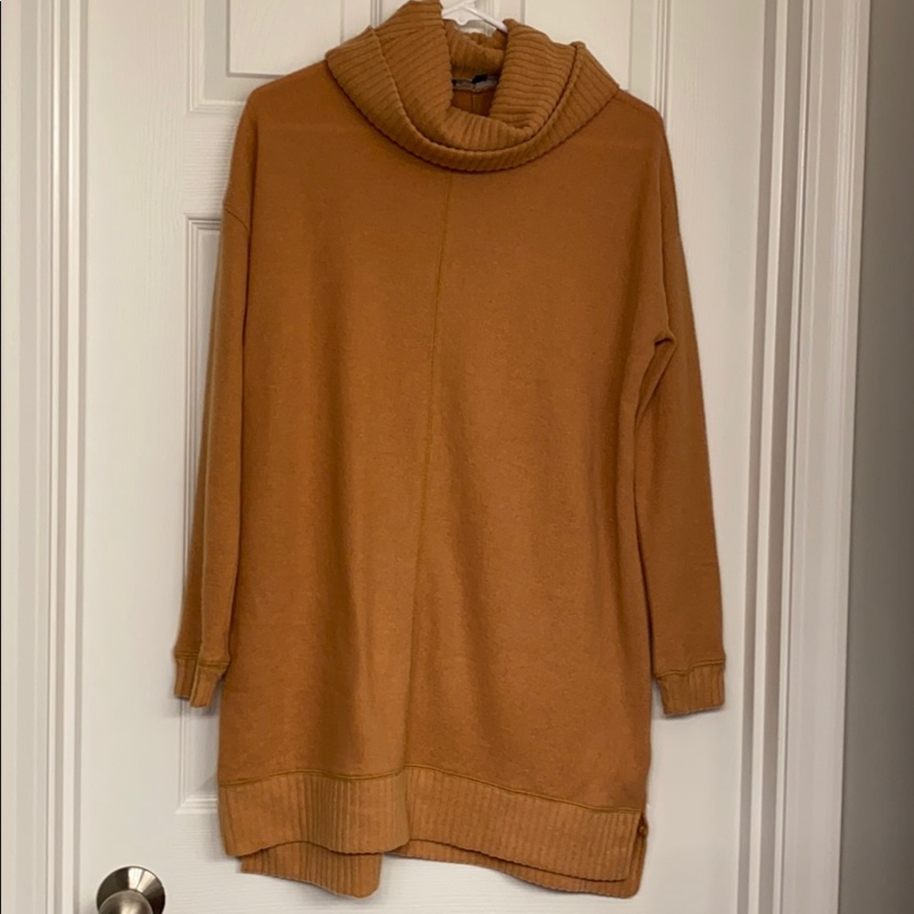 Autumn daze camel long sleeve sweater dress